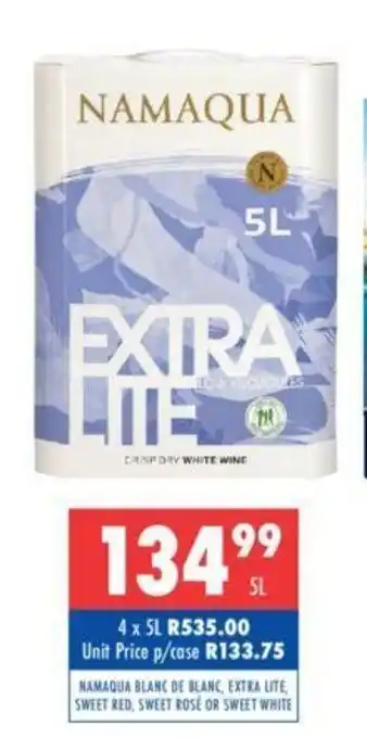 Namaqua Blanc de Blanc, Extra Lite, Sweet Red/Rosé/White 5L