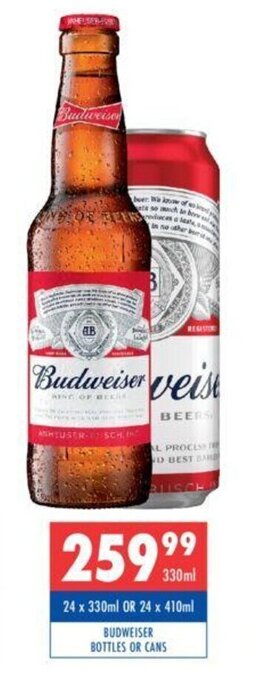 Budweiser Bottles or Cans 330ml