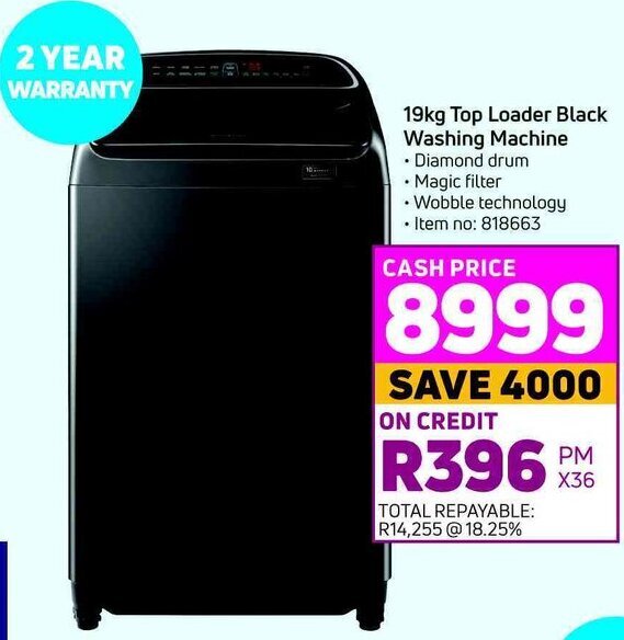 Top Loader Black Washing Machine 19kg offer at Game