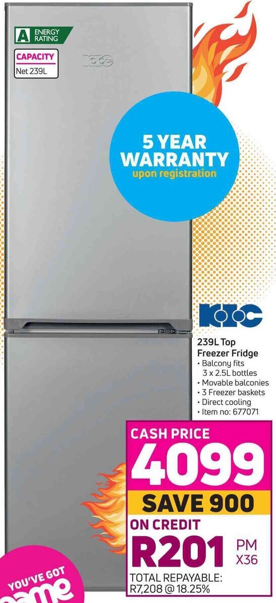 KIC Top Freezer Fridge 239L offer at Game