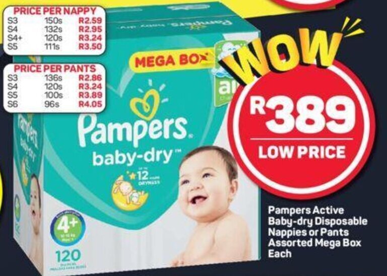 Pampers Active BabyDry Disposable Nappies or Pants Assorted Mega Box