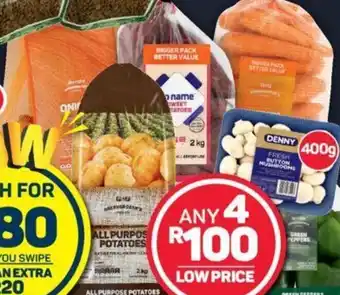 Pick n Pay PnP Onions 2kg,Denny ButtonMushrooms 400g,NoName™ Sweet Potatoes 2kg, PnP Carrots Bulk Pack 3kg, All Purpose Ptatoes 2kg or B offer