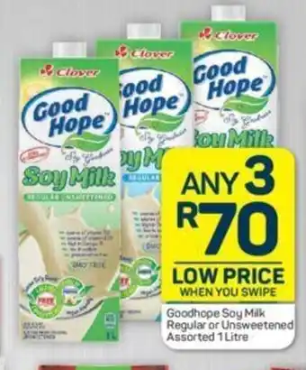Pick n Pay Goodhope Soy Milk Regular or Unsweetened Assorted 1 Litre offer