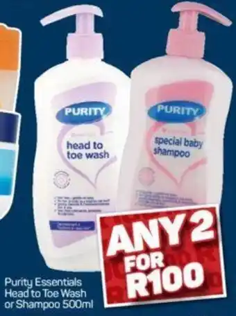 Pick n Pay Purity Essentials Head to Toe Wash or Shampoo 500 ml offer