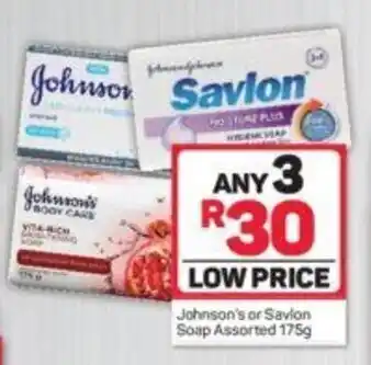 Pick n Pay Johnson's or Savlon Soap Assorted 175g offer