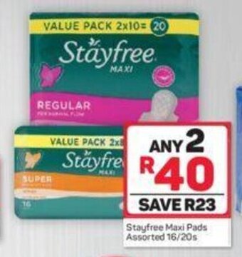 Pick n Pay Stayfree Maxi Pads Assorted 16/20s offer