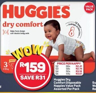 Pick n Pay Huggies Dry Comfort Disposable Nappies Value Pack Assorted per pack offer