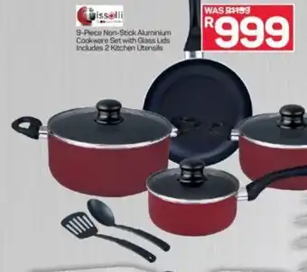 Pick n Pay 9-Piece Non-Stick Aluminium Cookware Set with Glass Lids Includes 2 Kitchen Utensils offer