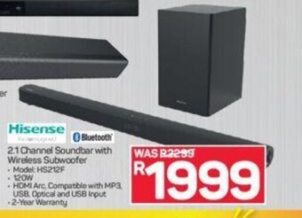 Pick n Pay Hisense - 2.1 Channel Soundbar with Wireless Subwoofer offer