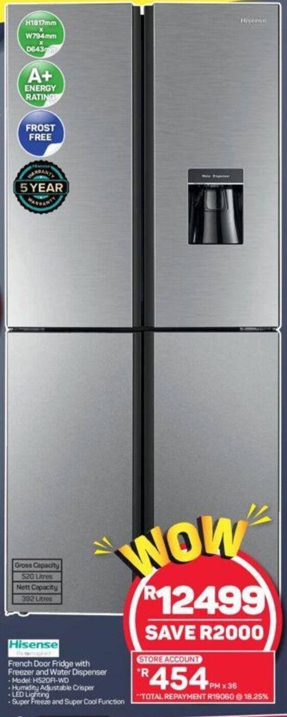Hisense French Door Fridge with Freezer and Water Dispenser offer at