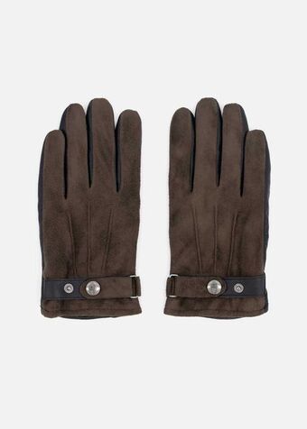 Faux suede & leather gloves