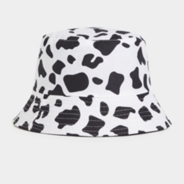 white reversible cow print bucket hat 