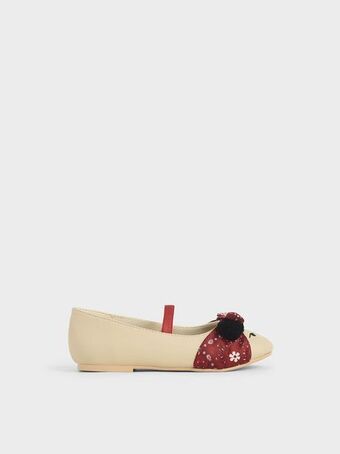 Girls' bandana print bow ballerinas - taupe