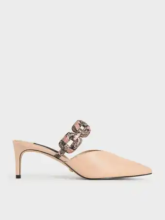 Charles & Keith Leather snake print mules - light pink offer