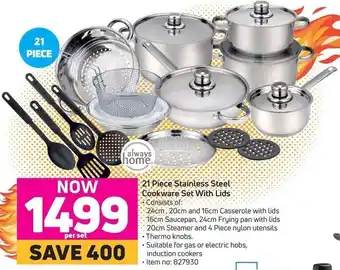 Game Always Home 21 Piece Stainless Steel Cookware Set With Lids offer