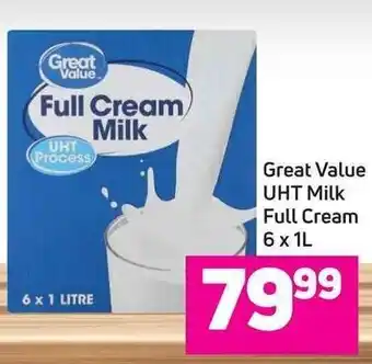 Game Great Value UHT Milk Full Cream 6 x 1L offer