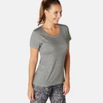 Women's crew-neck stretchy short-sleeved cotton fitness t-shirt - grey